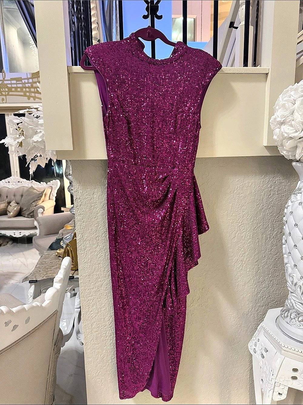 Belle Badgley Mischka Sequined Midi Dress in Pink Size 4  NWT